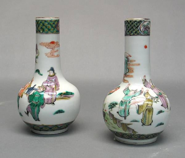 Appraisal: Two small famille verte enameled porcelain vases Late Qing Republic