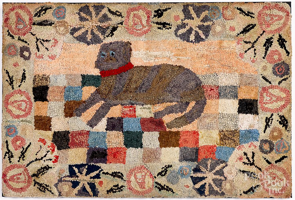 Appraisal: Large hooked rug of a recumbent dog Large hooked rug