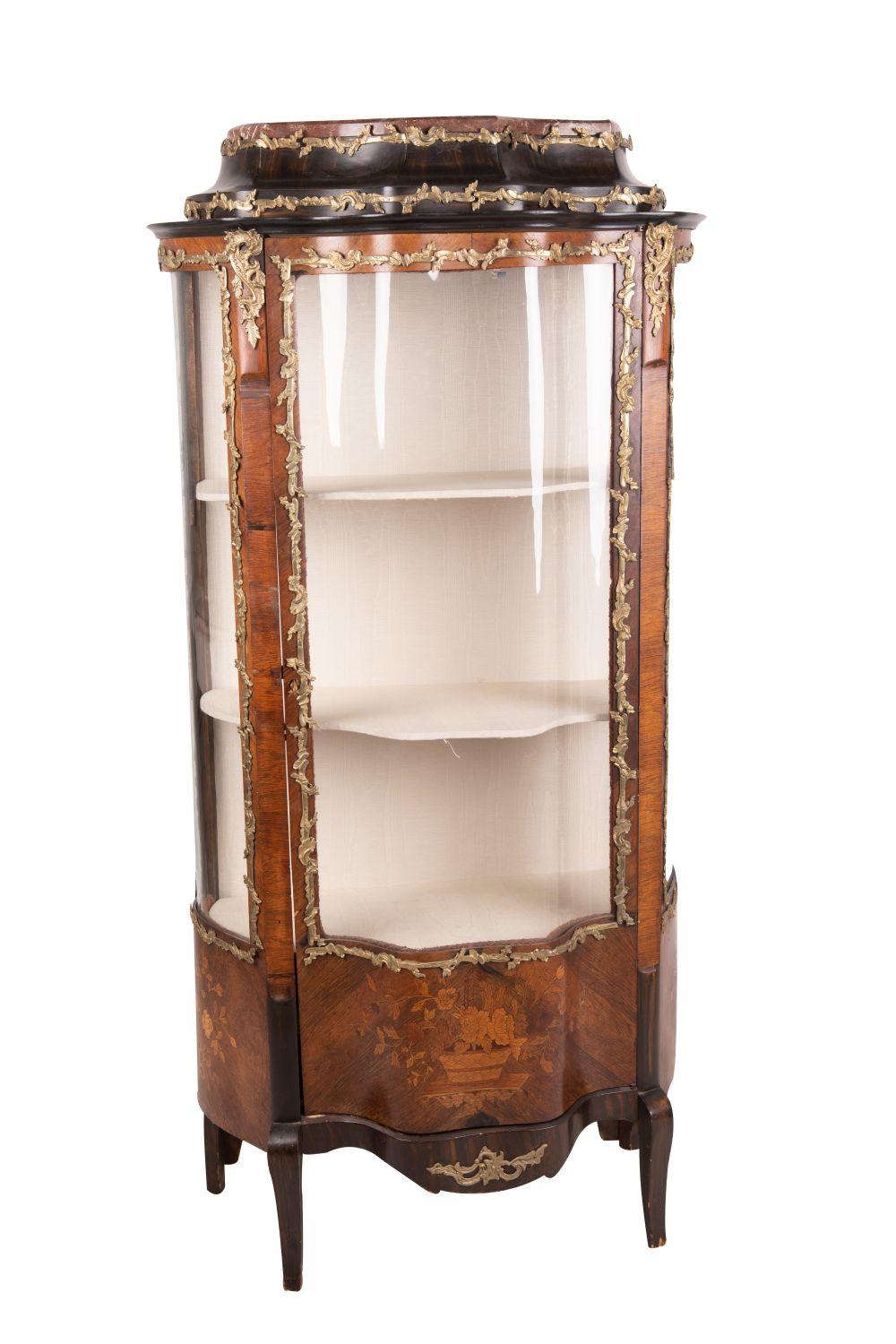 Appraisal: FRENCH ORMOLU MOUNTED ROSEWOOD MARQUETRY CABINET VITRINE inches wide inches