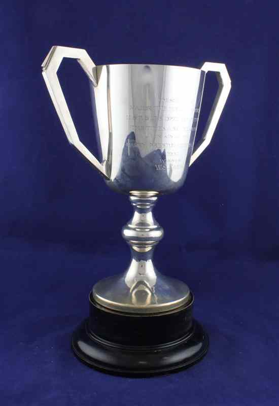 Appraisal: A 's Art Deco silver two handled boxing presentation trophy