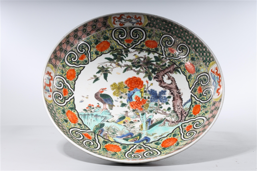 Appraisal: Chinese enameled porcelain charger with birds trees and flowers to