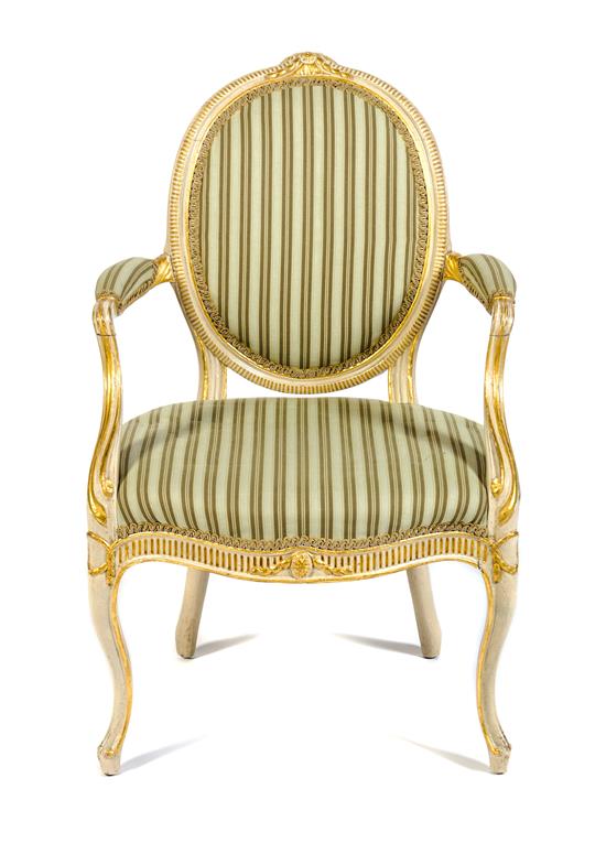 Appraisal: Sale Lot An Adam Style Painted and Parcel Gilt Armchair