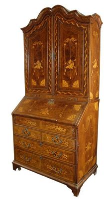 Appraisal: A Dutch walnut and marquetry bureau bookcase inlaid ribbon tied