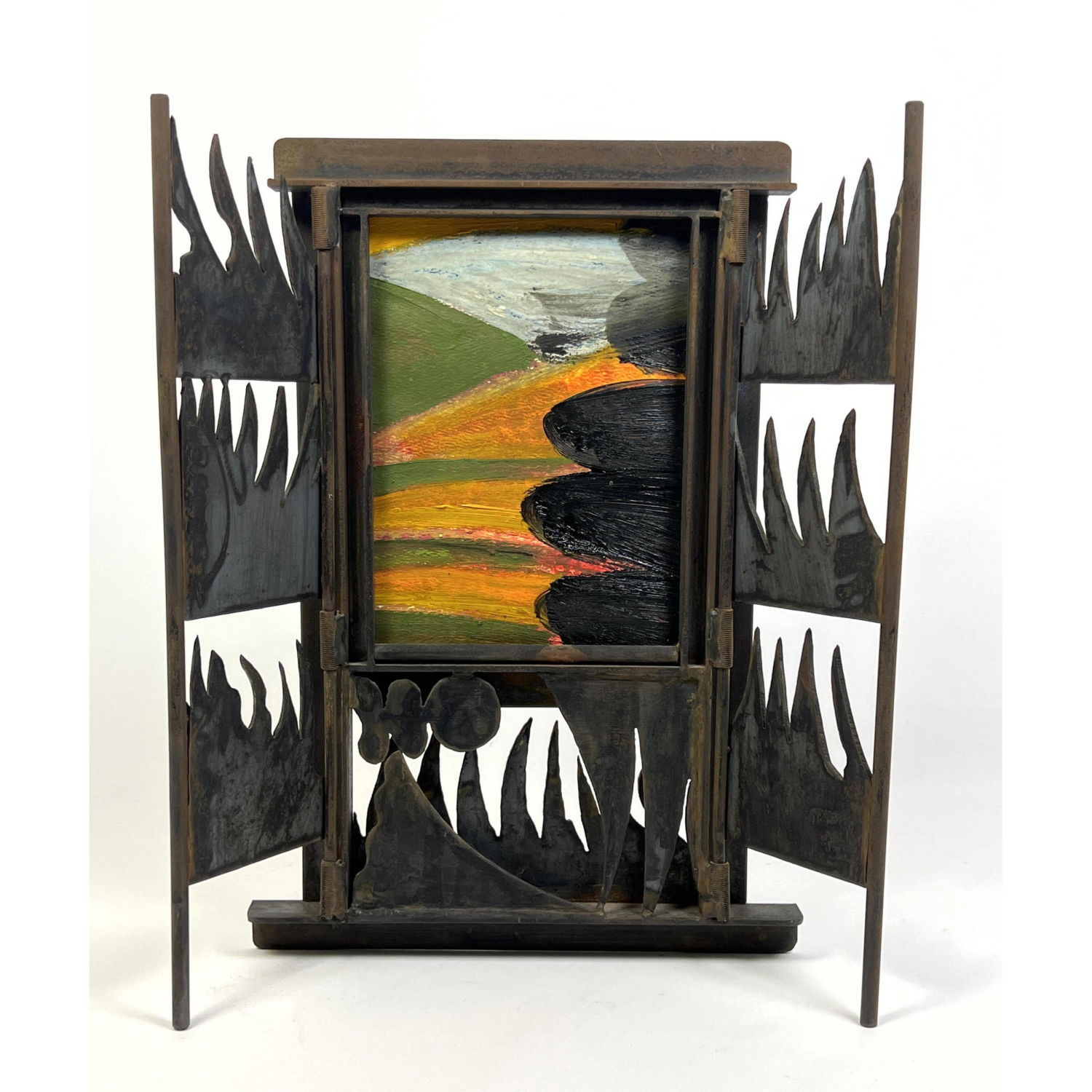 Appraisal: Suzanne Horvitz Painting in Custom Welded Steel Cabinet Form Frame