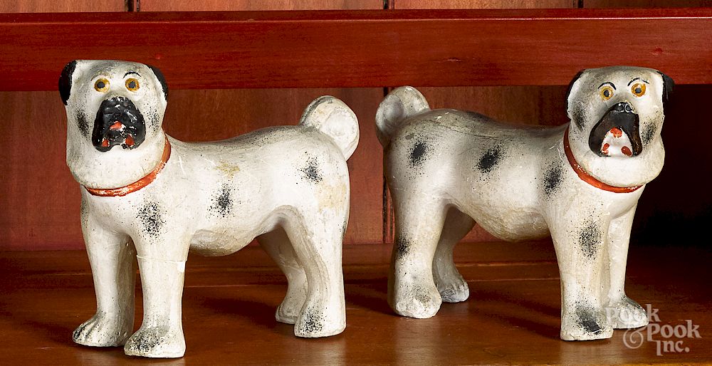 Appraisal: Pair of Pennsylvania chalkware dogs Exclusive on Bidsquare Pair of