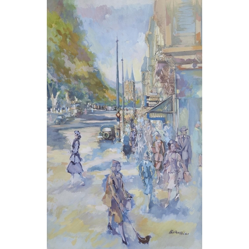 Appraisal: K Malthias - Busy Continental Street Scene watercolour with bodycolour