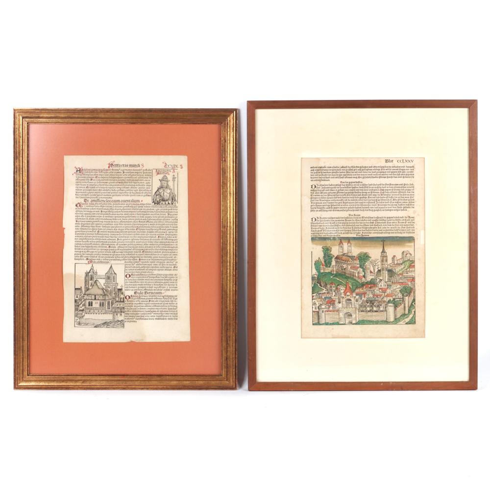 Appraisal: TWO FRAMED TH TH CENTURY MANUSCRIPT LARGE SCALE BOOK PAGES