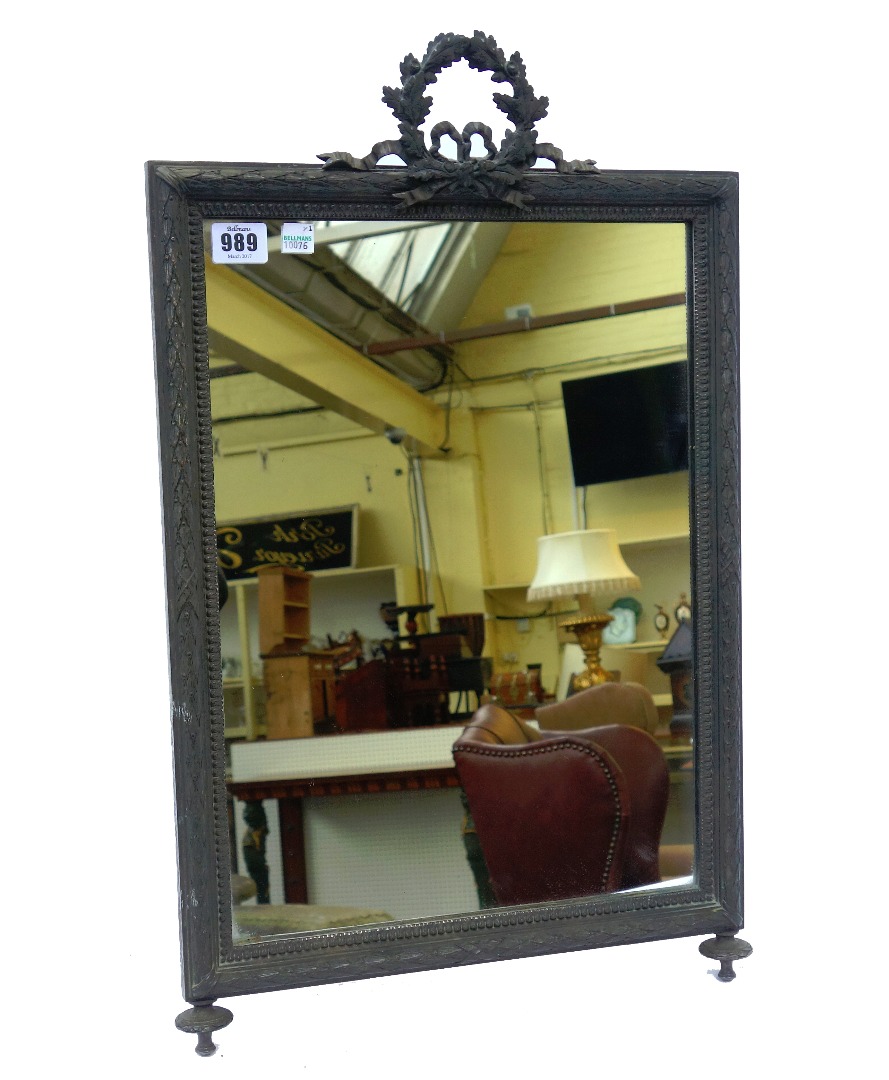 Appraisal: An Edwardian silvered toilet mirror with ribbon tied acorn and