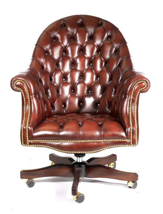 Appraisal: FAUTEUIL DE BUREAU Regency style England th c Brown leather