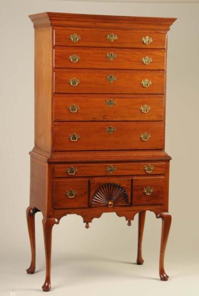 Appraisal: New England Queen Anne Sycamore Highboy Description Circa Probably Connecticut