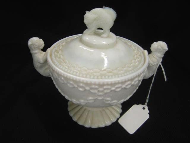 Appraisal: Victorian Milk Glass Covered Compote dog cat decor