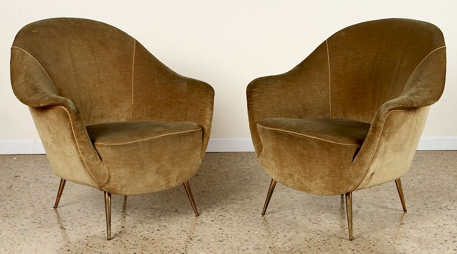 Appraisal: PAIR UPHOLSTERED ITALIAN LOUNGE CHAIRS C A pair of upholstered