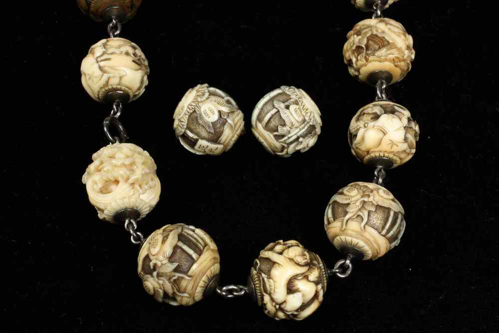 Appraisal: NECKLACE OF OJIME BEADS - th c Japanese Ivory and