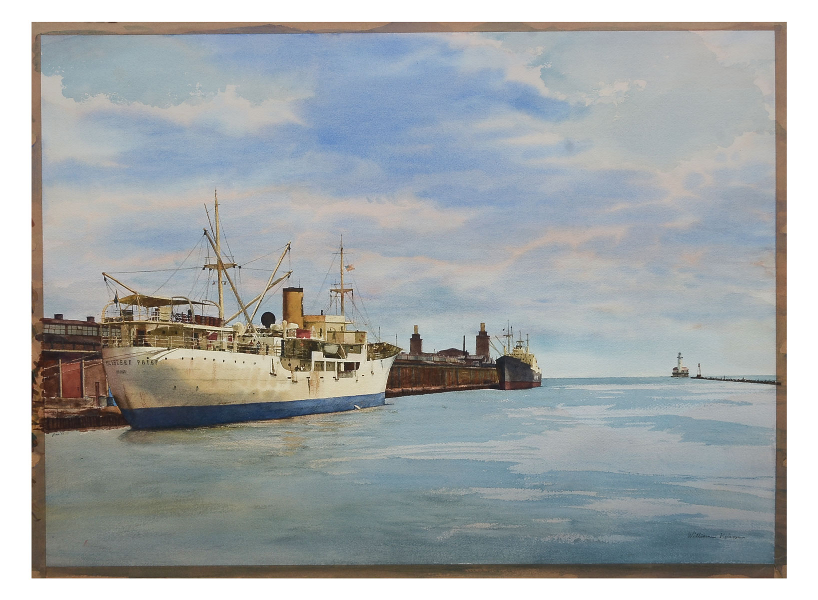 Appraisal: NELSON William American th Century Port Scene with Tanker Watercolor