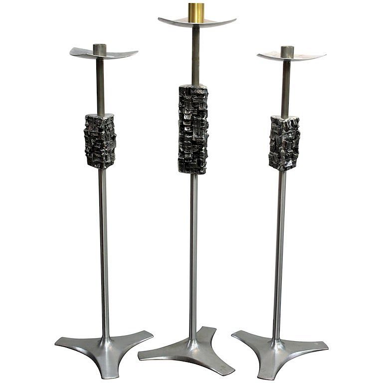 Appraisal: Brutalist Modern Aluminum Candleholders Brutalist modern monumental candleholders group of