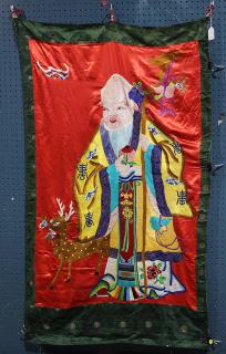 Appraisal: Chinese Embroidery of Shoulao Chinese embroidery of Shoulao the god