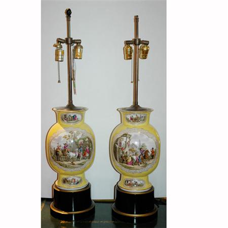 Appraisal: Pair of English Porcelain Vasiform Lamps Estimate -