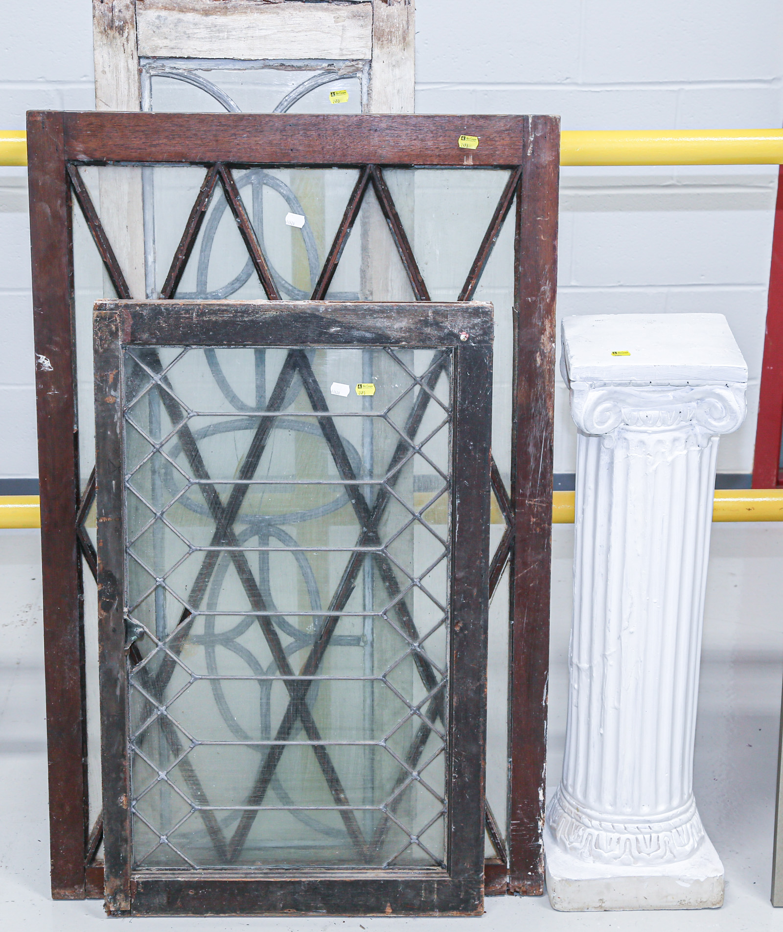 Appraisal: ASSORTED ARCHITECTURAL ITEMS Including two leaded glass windows and a