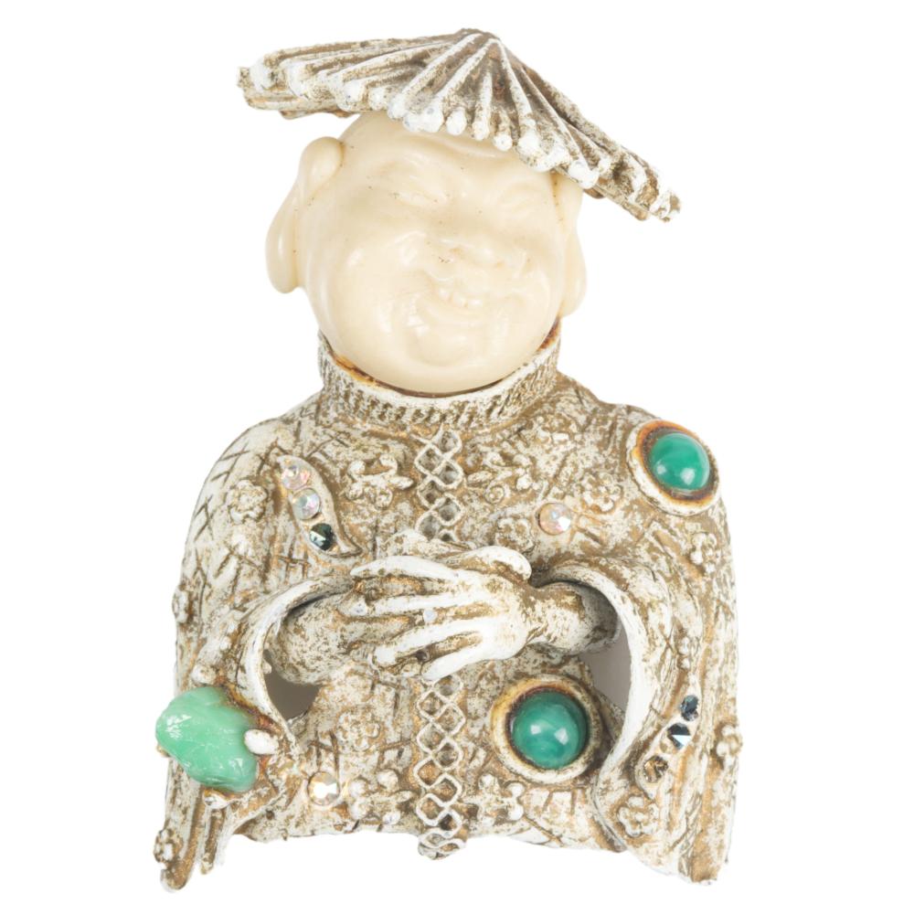 Appraisal: HAR LAUGHING BUDDHA BROOCH WITH MOLDED IVORY RESIN H X