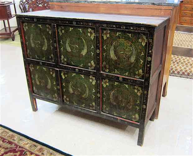 Appraisal: TIBETAN PAINT DECORATED SIDE CABINET having six colorful square panels