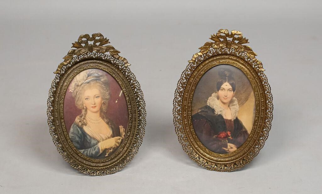 Appraisal: Pair of portrait miniature prints in brass frames H x