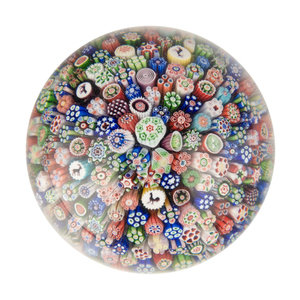 Appraisal: A Baccarat Close Packed Millefiori and Silhouette Glass Paperweight Diameter