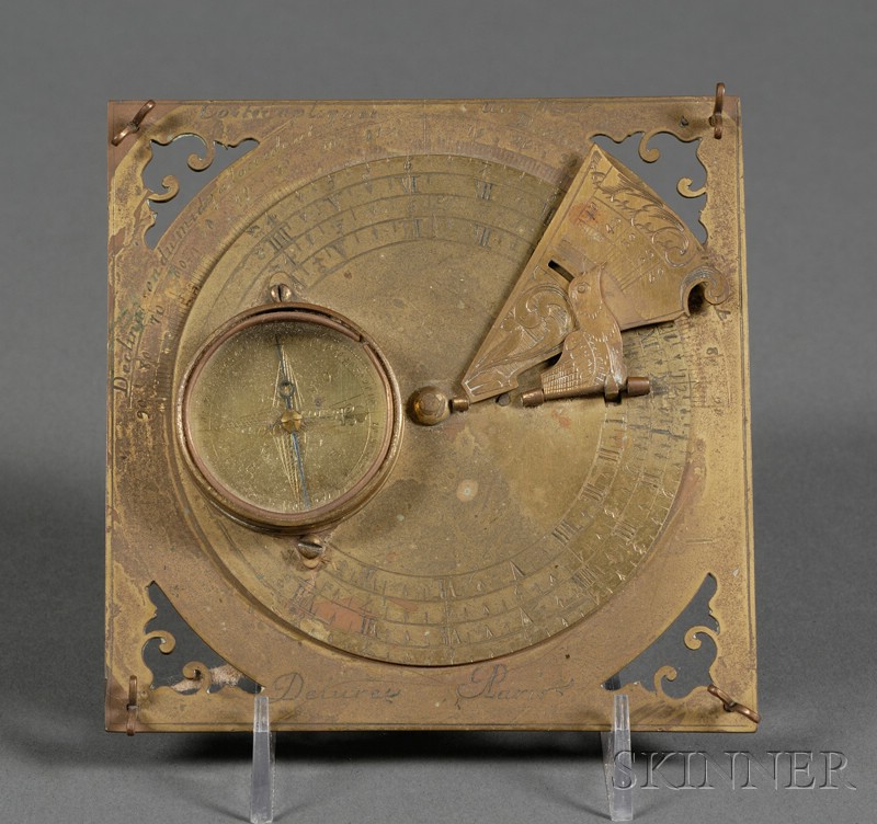 Appraisal: Brass Horizontal Sundial by Deluret Paris the lacquered brass plate