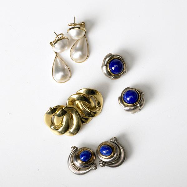 Appraisal: FINE DESIGNER MODERN EARRINGS Four pairs sterl k yg and