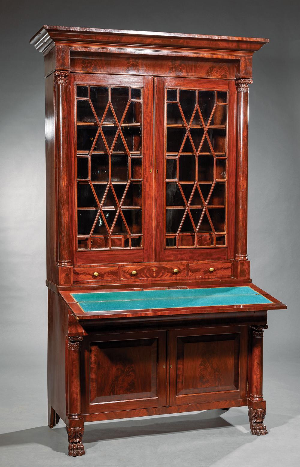 Appraisal: American Late Classical Carved Mahogany Secretary Bookcase early-to-mid th c