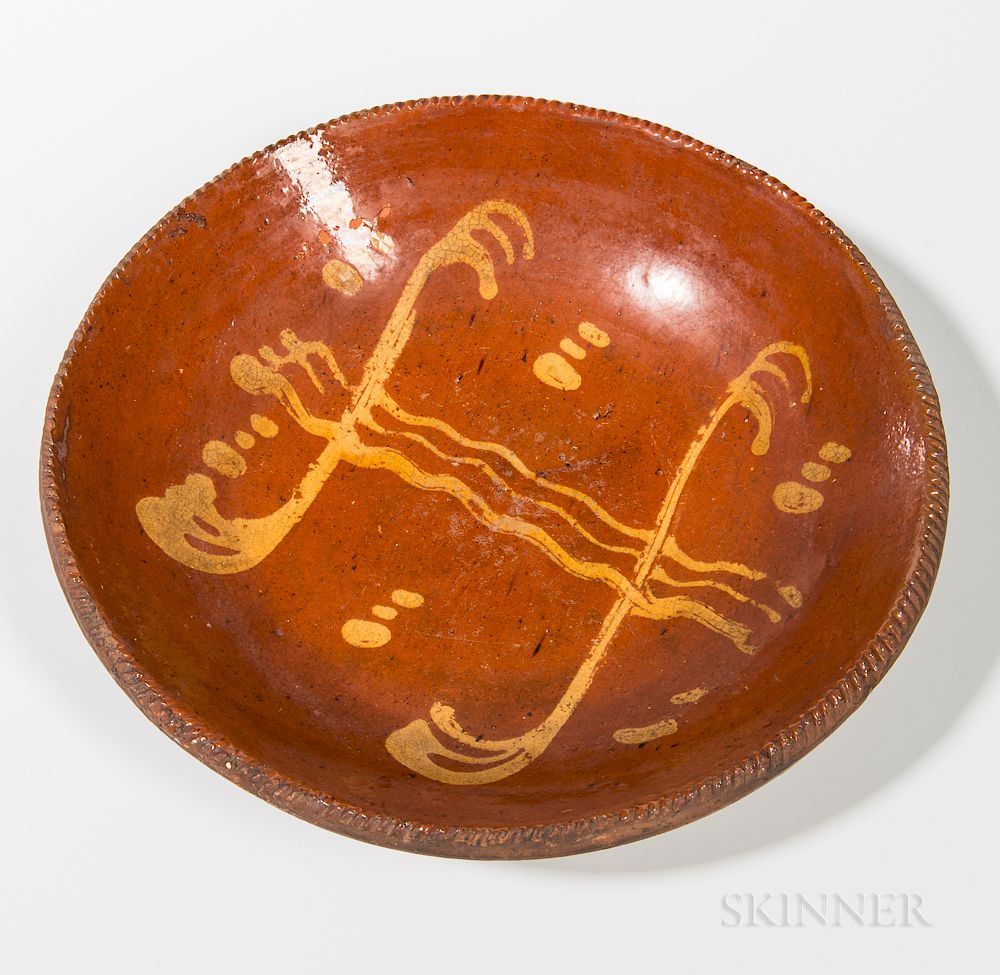 Appraisal: Slip-decorated Redware Plate Slip-decorated Redware Plate America th century lead