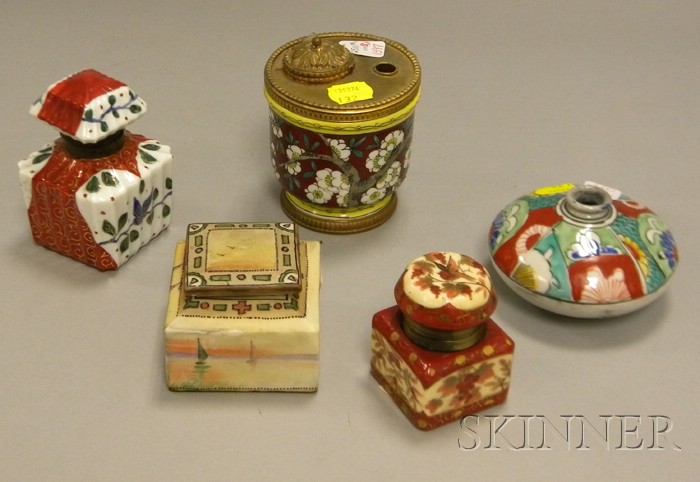 Appraisal: Four Assorted Asian and European Porcelain Inkwells and an Inkstand