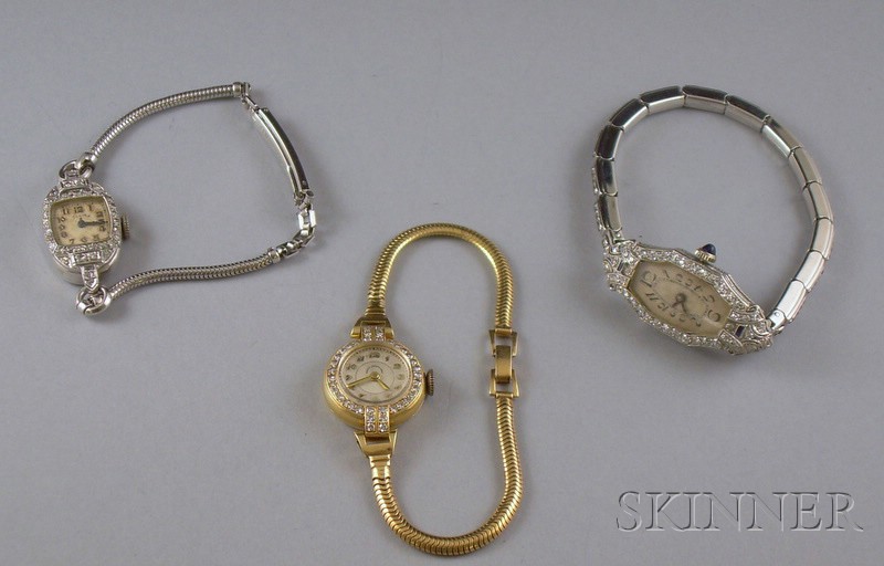 Appraisal: Three Lady's Diamond Wristwatches including a platinum and diamond Elgin