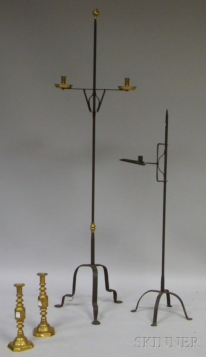 Appraisal: Wrought Iron Adjustable Floor Candlestand a Wrought Iron and Brass