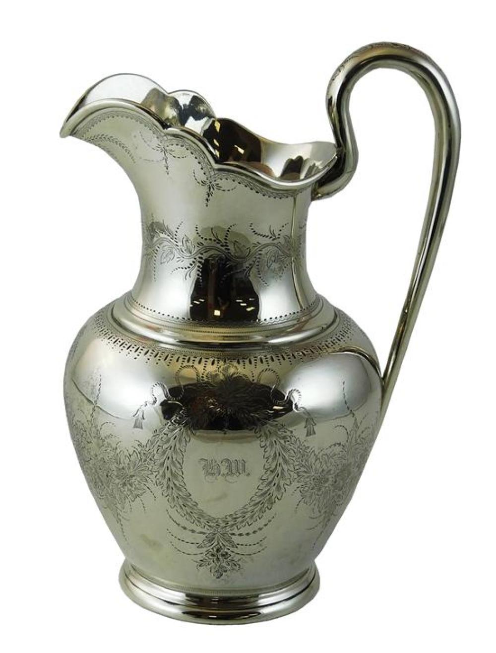 Appraisal: SILVER William Gale Son coin silver water pitcher c -