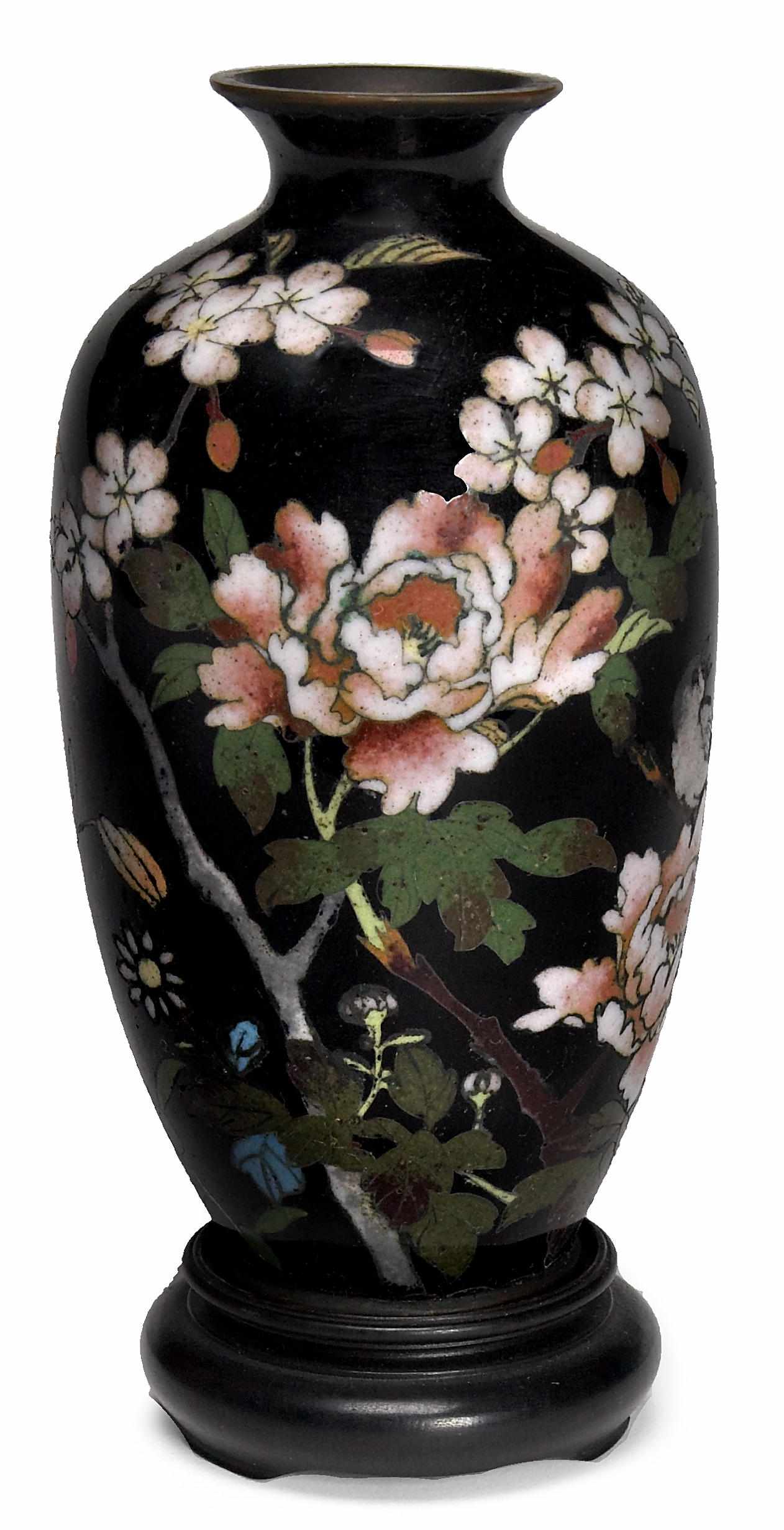 Appraisal: A small Japanese black ground cloisonn enamel vase late th