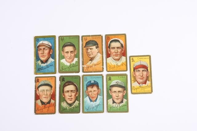 Appraisal: Grouping of nine T- baseball cards Cards include A A