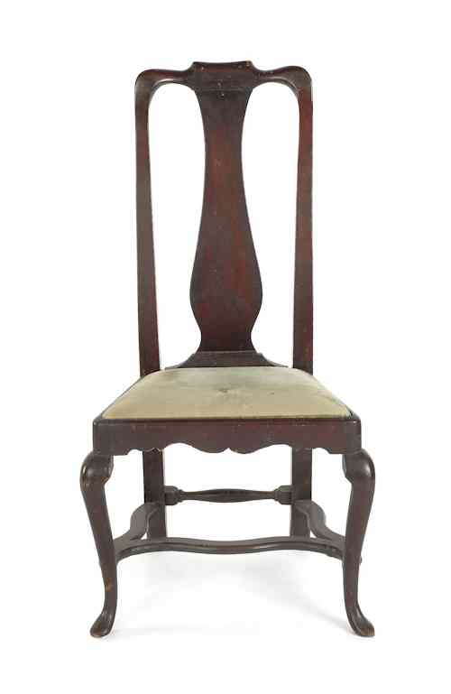 Appraisal: New England Queen Anne walnut side chair ca with a