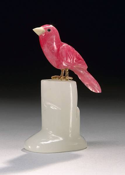 Appraisal: Rhodochrosite Carving of a Bird A charming lapidary creation composed