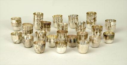 Appraisal: Set of Thirty-Six Hammered Silver Tumblers Retailed by Crichton Co