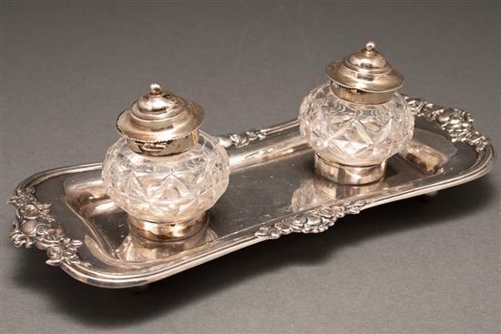 Appraisal: English repousse silver inkstand bearing hallmarks of London - maker