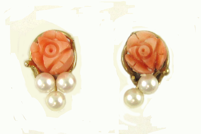 Appraisal: PAIR OF PINK CORAL AND PEARL EARRINGS each k yellow