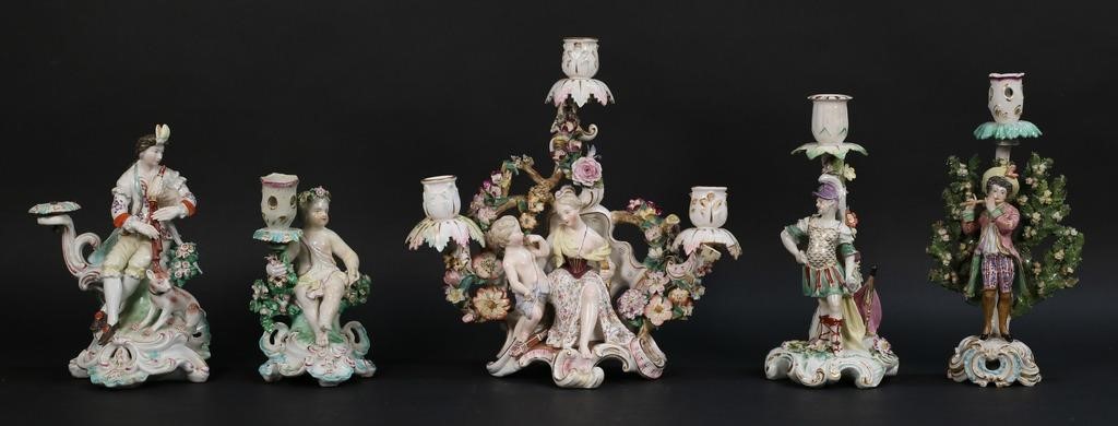 Appraisal: PORCELAIN CANDLESTICKS WALLENDORF MEISSEN STYLE Meissen or Chelsea style figural