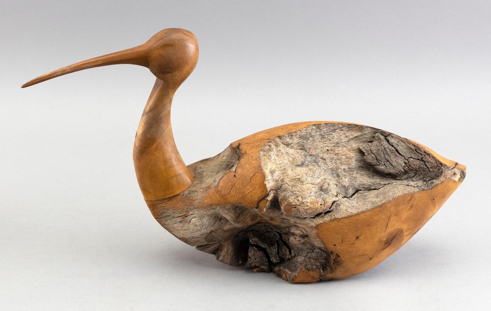 Appraisal: BURLED CHESTNUT CARVING OF A CURLEW LATE TH CENTURY LENGTH