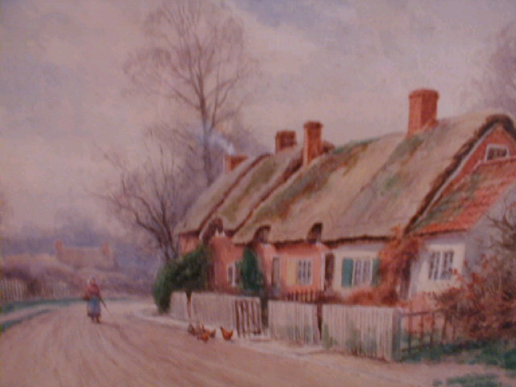 Appraisal: Sid Gardner Figure on a village street by thatch cottages