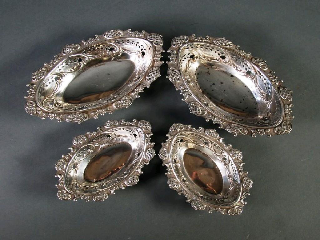 Appraisal: SET OF FOUR EDWARD VII PIERCED SILVER BON BON DISHES