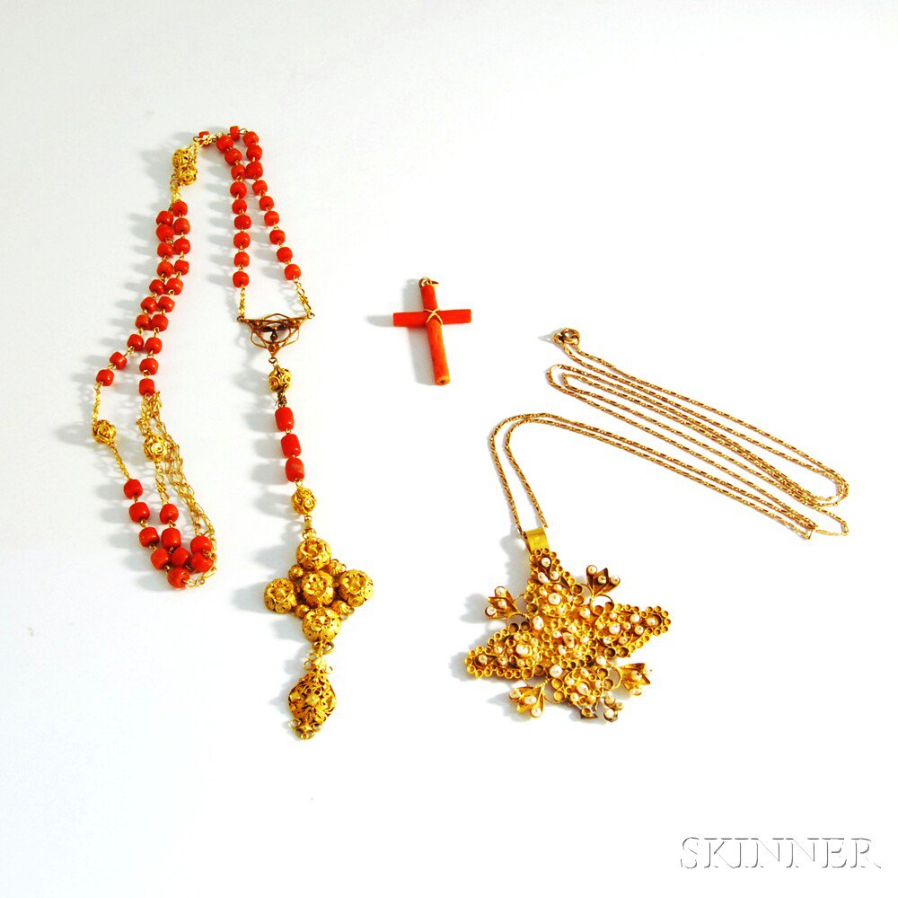 Appraisal: Group of kt Gold and Coral Jewelry a coral and