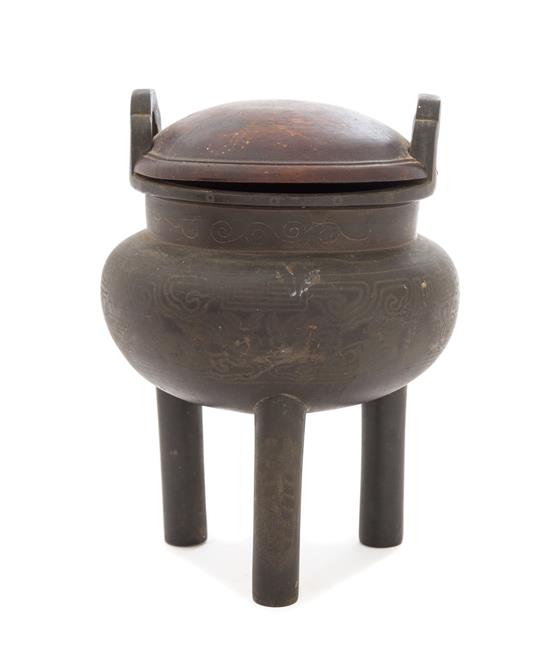 Appraisal: Sale Lot A Bronze Tripod Censer the spherical body with