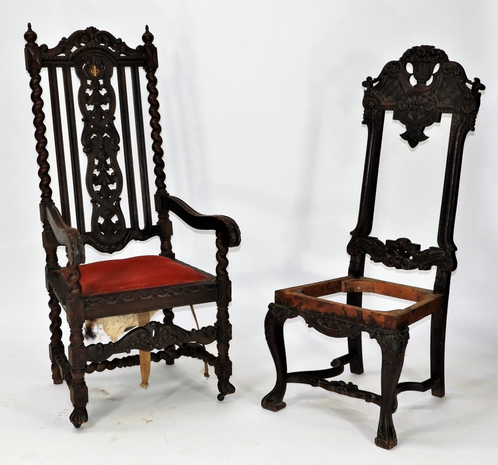 Appraisal: C RENAISSANCE REVIVAL CARVED WOOD CHAIRS England th CenturyLarger arm