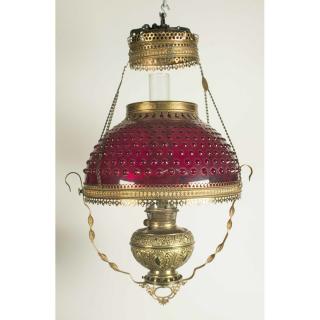 Appraisal: Hanging Gas Ceiling Chandelier Hanging gas ceiling chandelier with cranberry