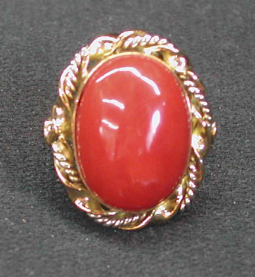 Appraisal: Twenty-Two-Karat Yellow Gold and Coral Lady's Ring composed of a